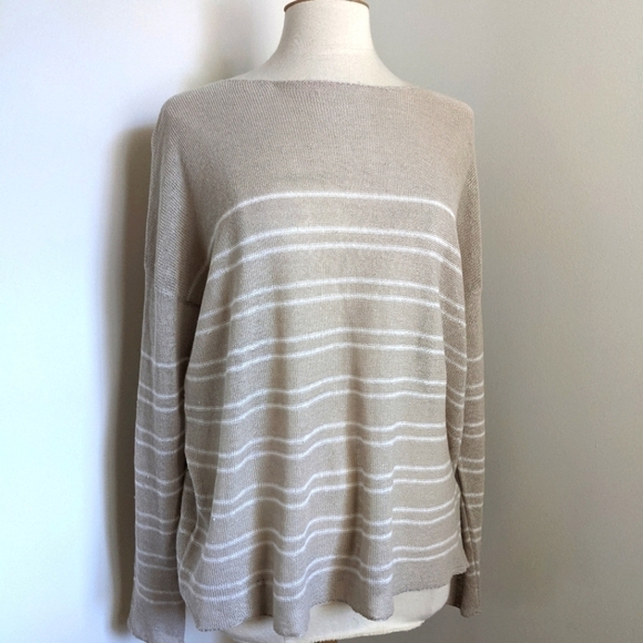 Euc Joan Vass 100% Linen Striped Lightweight Sweater XL - Picture 2 of 12